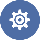 A blue circle with an image of a gear